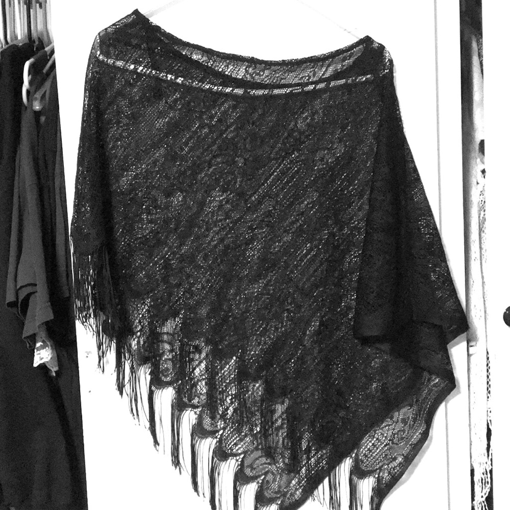 See-through black lace Poncho